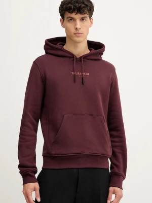 Trussardi bluza bawełniana męska kolor bordowy z kapturem z nadrukiem G8108000056N