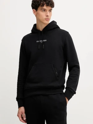 Trussardi bluza bawełniana męska kolor czarny z kapturem z nadrukiem G8108000056N