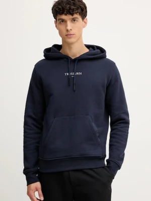 Trussardi bluza bawełniana męska kolor granatowy z kapturem z nadrukiem G8108000056N
