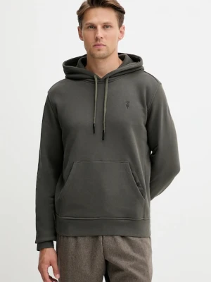 Trussardi bluza bawełniana męska kolor zielony z kapturem gładka G8078000031N