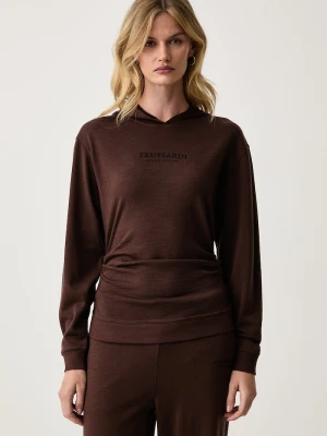 Trussardi bluza z kapturem damska wełniana brązowy