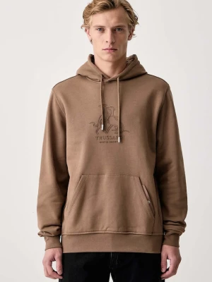 Trussardi bluza z kapturem męska bawełniana brązowy