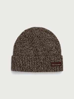 Trussardi czapka beanie męska wełniana brązowy