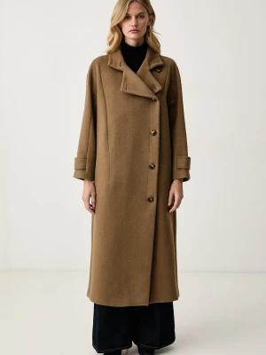 Trussardi płaszcz dwustronny damski z wełną brązowy