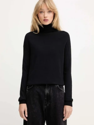 Trussardi sweter wełniany damski kolor czarny lekki z golfem M0106001164N