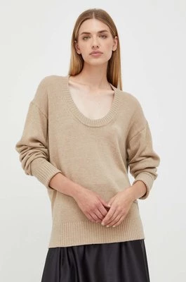 Trussardi sweter z domieszką wełny damski kolor beżowy lekki