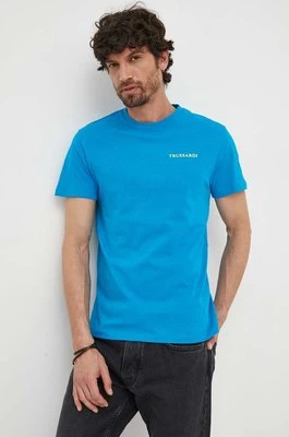 Trussardi t-shirt bawełniany kolor niebieski z nadrukiem