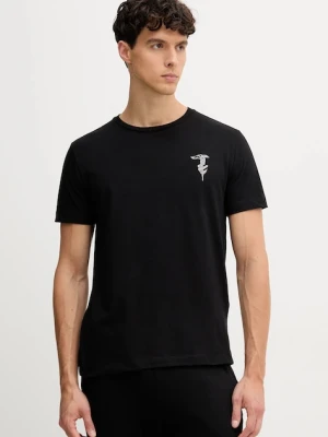 Trussardi t-shirt bawełniany męski kolor czarny z aplikacją G0278200050N
