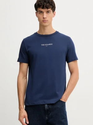 Trussardi t-shirt bawełniany męski kolor granatowy z aplikacją G0308000054N