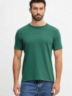 Trussardi t-shirt bawełniany męski kolor zielony z aplikacją G0308000054N