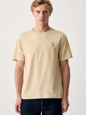 Trussardi T-shirt męski bawełniany beżowy