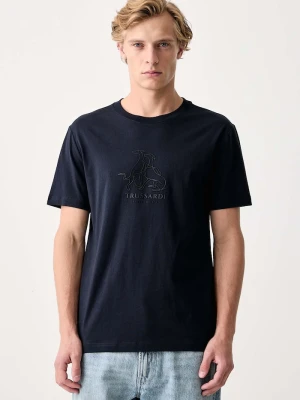 Trussardi T-shirt męski bawełniany granatowy
