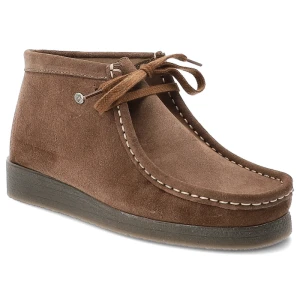 Trzewiki damskie Hee, welurowa cholewka na płaskim obcasie i wsuwane, brązowe, 83030