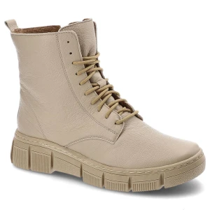 Trzewiki damskie Wasak, z gładkiej skóry naturalnej z wysoką cholewką i klasycznym sznurowaniem masywna podeszwa o ryflowanych bokach, ecru, 660