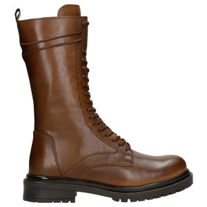 Wysokie brązowe bikery damkskie ze skóry licowej 64130-52 Wojas