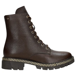 Brązowe czekoladowe trzewiki damskie ze złotym zamkiem 64139-52 Wojas