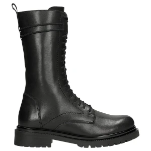 Czarne skórzane trzewiki biker zapinane na zamek 64130-51 Wojas