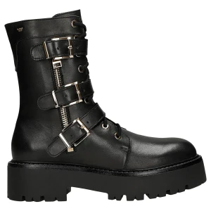 Czarne trzewiki ze skóry naturalnej z metalowymi klamrami i masywna podeszwa 64153-51 Wojas