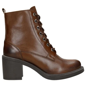 Ciemnobrązowe skórzane trzewiki damskie na obcasie 64140-52 Wojas