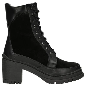 Czarne trzewiki damskie na obcasie z łączonych skór 64156-71 Wojas