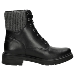 Czarne skórzane workery damskie z szara skarpeta 64159-81 Wojas