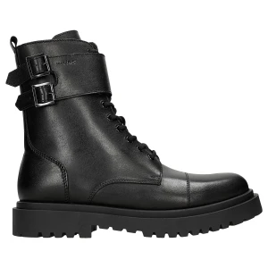 Czarne skórzane bikery męskie zapinane na zamek 24124-41 Wojas