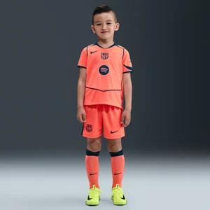 Trzyczęściowy strój piłkarski dla małych dzieci Nike Dri-FIT Total 90 FC Barcelona Stadium 2025/26 (wersja trzecia) - Pomarańczowy