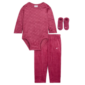 Trzyczęściowy welurowy zestaw z logo Swoosh dla niemowląt (0–9 M) w pudełku Nike - Fiolet