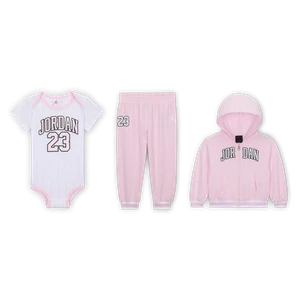 Trzyczęściowy zestaw dla niemowląt (6–12 M) z bluzą z kapturem i pełnym zamkiem z dżersejowej dzianiny dresowej 23 Jordan - Różowy