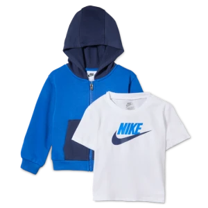 Trzyczęściowy zestaw z bluzą z kapturem i T-shirtem Lifestyle dla niemowląt (12–24 M) Nike - Niebieski