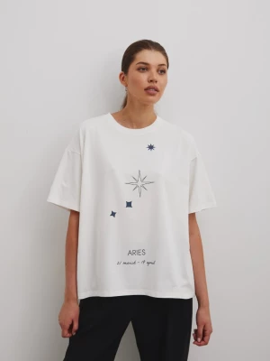 Tshirt oversize z nadrukiem w kolorze ECRU- ZODIAC / ARIES-UNI Marsala