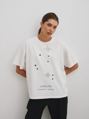 Tshirt oversize z nadrukiem w kolorze ECRU- ZODIAC / CAPRICORN-UNI Marsala