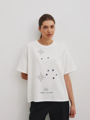 Tshirt oversize z nadrukiem w kolorze ECRU- ZODIAC / LEO-UNI Marsala