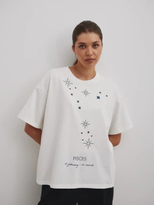 Tshirt oversize z nadrukiem w kolorze ECRU- ZODIAC / PISCES-UNI Marsala