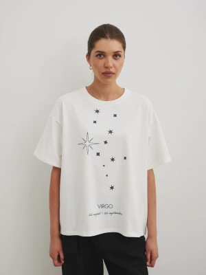 Zdjęcie produktu Tshirt oversize z nadrukiem w kolorze ECRU- ZODIAC / VIRGO-UNI Marsala