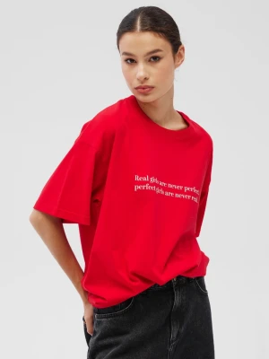 Tshirt typu oversize z nadrukiem w kolorze INTENSE RED - REALITY-S/M Marsala