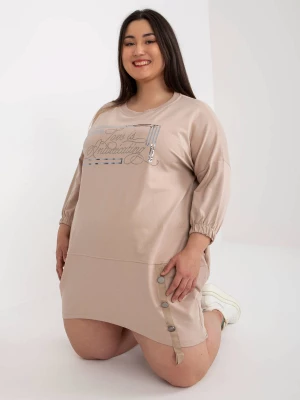 Tunika plus size beżowy sukienka dresowa codzienna długość midi dżety kieszenie Relevance