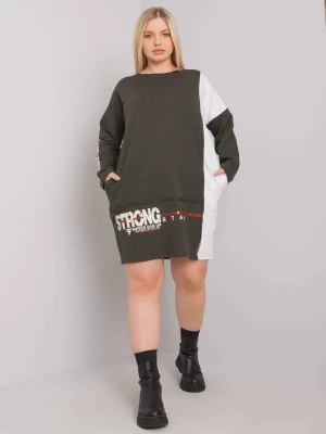 Tunika plus size ciemny khaki dekolt okrągły rękaw długi Relevance