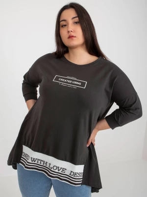 Tunika plus size ciemny khaki sukienka dresowa codzienna dekolt okrągły rękaw 3/4 długość przed kolano Relevance