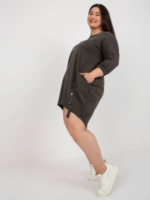 Tunika plus size ciemny khaki sukienka dresowa codzienna długość midi dżety kieszenie Relevance