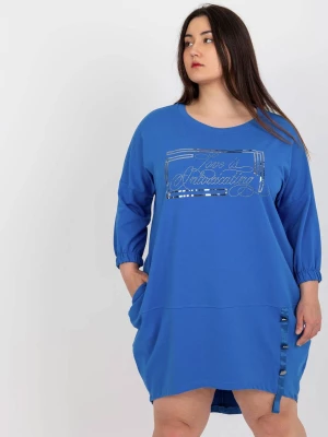 Tunika plus size ciemny niebieski sukienka dresowa codzienna długość midi dżety kieszenie Relevance