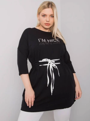 Tunika plus size czarny dekolt okrągły rękaw 3/4 dżety Relevance