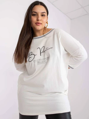 Tunika plus size ecru dekolt okrągły rękaw 3/4 print (nadruk) dżety kieszenie Relevance