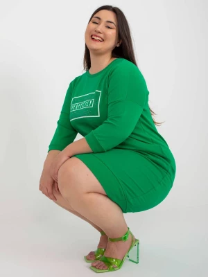 Tunika plus size zielony sukienka codzienna dresowa dekolt okrągły rękaw 3/4 długość midi dżety kieszenie Relevance