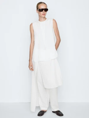 Tunika Z Kaskadowym Dołem - Studio - Biały - Massimo Dutti - Female