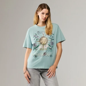 Turkusowa koszulka z nadrukiem w stylu rustykalnym House