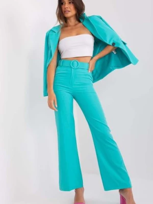Turkusowe materiałowe spodnie garniturowe damskie z paskiem Italy Moda