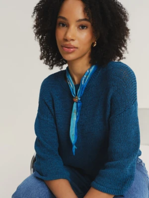 Turkusowy sweter z rękawem 3/4 Greenpoint