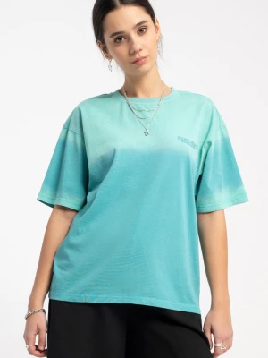 Turkusowy t-shirt z efektem sprayowania Reporter