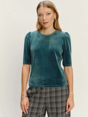 Turkusowy top z bufiastymi rękawami Greenpoint